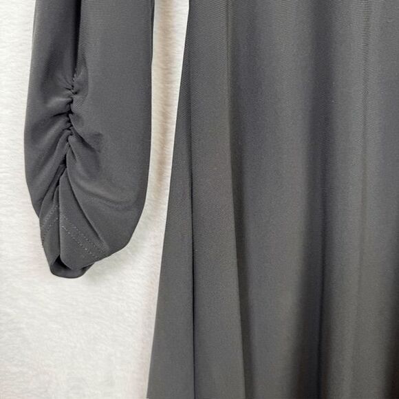 Clara Sun Woo Dark Gray Asymmetric Tunic Top Ruched Sleeve V-Neck Size Medium - Picture 3 of 11